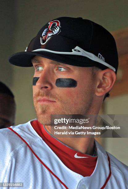 Pawtucket, RI)Pawtucket Red Sox third baseman Will Middlebrooks in the dugout during a game at McCoy Stadium in Pawtucket, RI . . Staff Photo by...