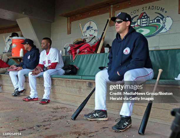 Pawtucket, RI)Pawtucket Red Sox catcher Ryan Lavarnway, who wasn't playing, sits in the dugout during a game at McCoy Stadium in Pawtucket, RI . ....