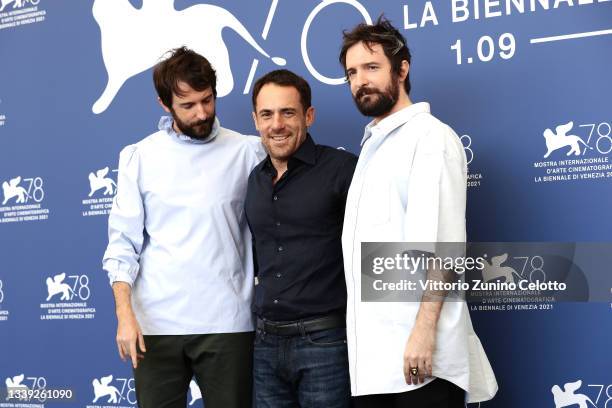 Director Damiano D'Innocenzo, Elio Germano and director Fabio D’Innocenzo attend the photocall of "America Latina" during the 78th Venice...