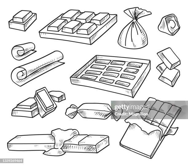 chocolate and candy doodle set - chocolate bar stock illustrations