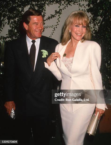 Married couple Jon Eicholtz and actress Barbara Eden sighted at Jimmy's Restaurant, Beverly Hills, California, March 17, 1990.