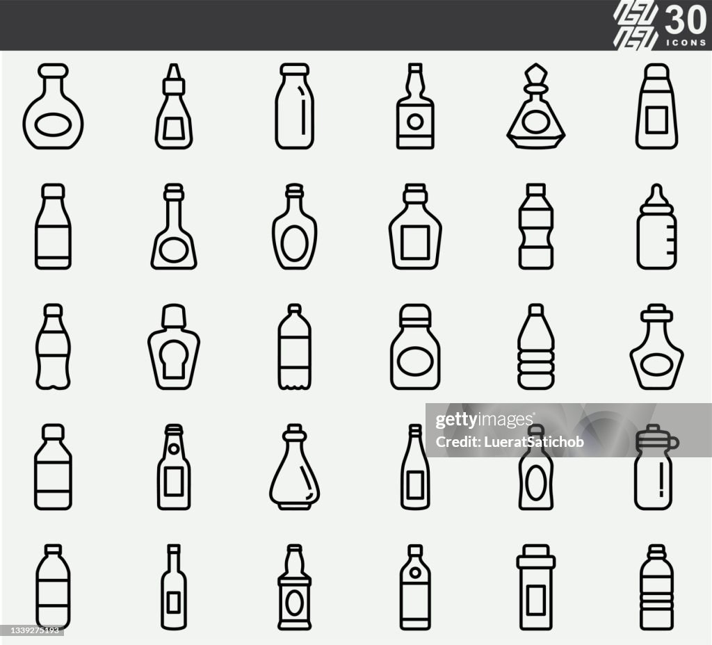 Bottle Drink Packaging Collection Line Icons