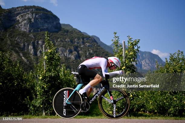 Valère Thiébaud of Switzerland sprints during the 27th UEC Road Cycling European Championships 2021 - U23 Men's Individual Time Trial a 22,4km race...