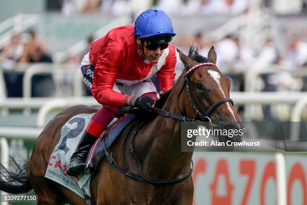 Frankie Dettori riding Inspiral win The Cazoo May Hill Stakes at Doncaster Racecourse on September 09, 2021 in Doncaster, England.