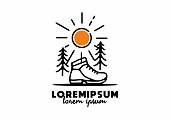 Mountain shoes line art with lorem ipsum text design