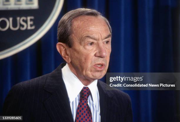 Secretary of State Warren Christopher speaks to the media in the White House's Brady Press Briefing Room, Washington DC, October 7, 1993. He spoke...