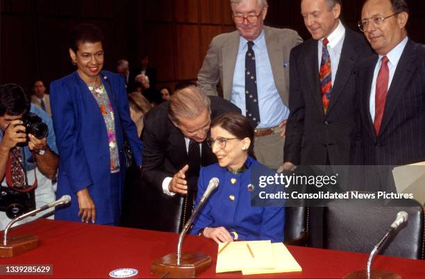 Senate Committee on the Judiciary Chairman US Senator Joe Biden speaks with US Court of Appeals Judge Ruth Bader Ginsburg prior to the latter's...