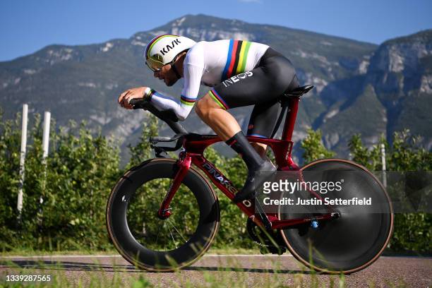 Filippo Ganna of Italy sprints during the 27th UEC Road Cycling European Championships 2021 - Elite Men's Individual Time Trial a 22,4km race from...