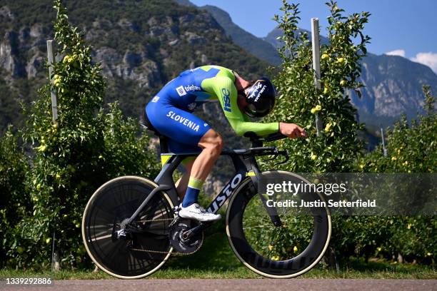 Anze Skok of Slovenia sprints during the 27th UEC Road Cycling European Championships 2021 - U23 Men's Individual Time Trial a 22,4km race from...