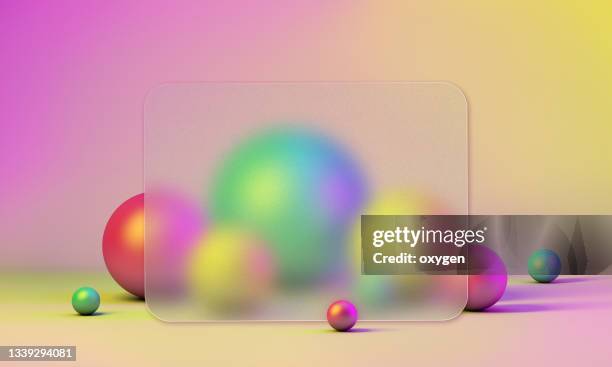 frosted glass frame on abstract 3d rendering sphere geometric background. minimalism vibrant still life style neomorphism glassmorphism background - transparent sphere fotografías e imágenes de stock