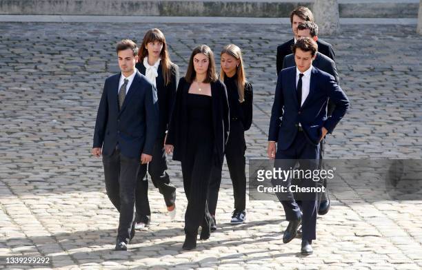Jean-Paul Belmondo's daughter, Stella Belmondo, French actor Victor Belmondo, flanked by Jean-Paul Belmondo's grand-sons Giacomo Belmondo ,...