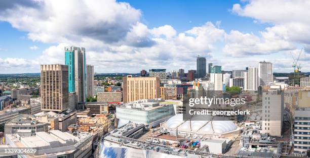 panoramic aerial view of birmingham cityscape - birmingham england stock pictures, royalty-free photos & images