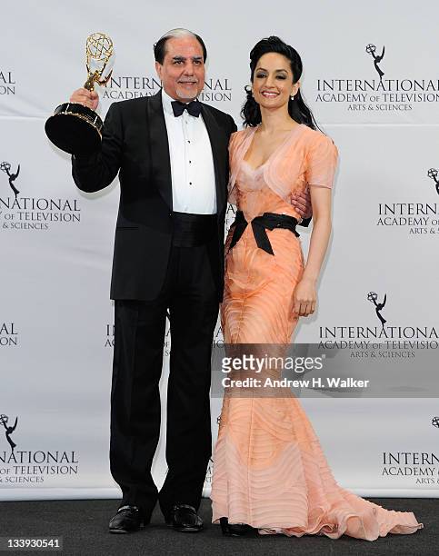Subhash Chandra and Archie Panjabi attend the 39th International Emmy Awards at the Mercury Ballroom at the New York Hilton on November 21, 2011 in...
