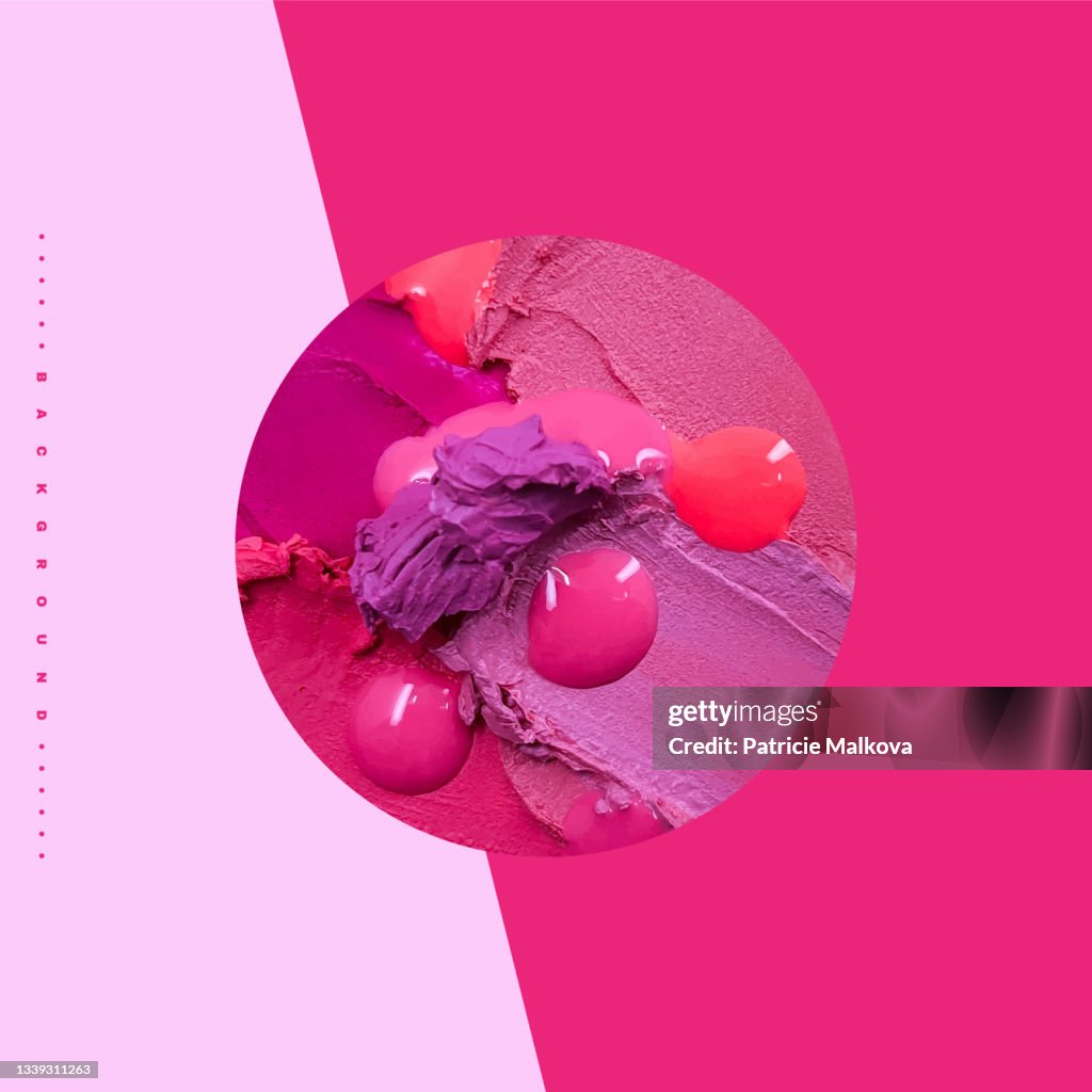 Vector realistic red and pink lipstick smear smudge with nail polish drops, love background, cosmetics composition, make up design, lip gloss brush strokes, beautician textured background, makeup composition