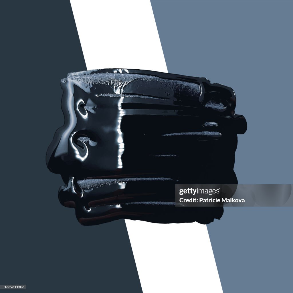 Vector cosmetics background with black nail polish smear smudge, make-up composition, art painting, textured glossy composition, make up design background, art brush strokes, makeup sale banner, nail studio decoration