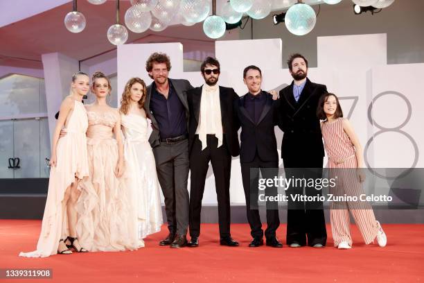 Federica Pala, Astrid Casali, Carlotta Gamba, Maurizio Lastrico, Fabio D'Innocenzo, Elio Germano, Damiano D'Innocenzo and Sara Ciocca attend the red...