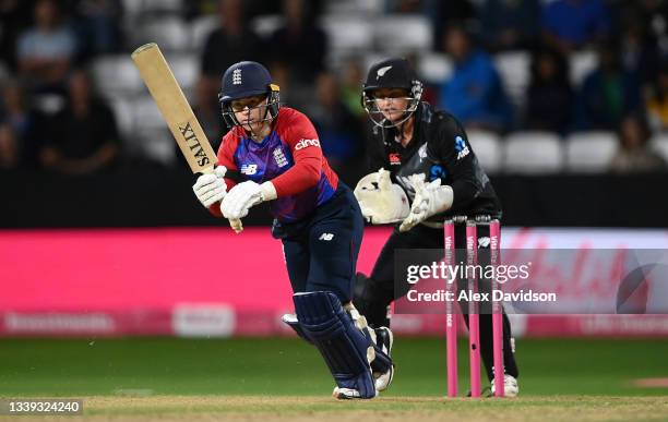 Tammy Beaumont of England bats during the 3rd International T20 match between England and New Zealand at The Cooper Associates County Ground on...