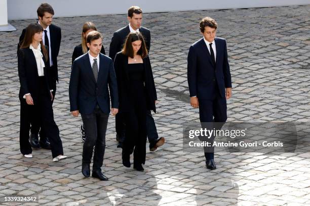 Jean-Paul Belmondo's daughter, Stella Belmondo, French actor Victor Belmondo, flanked by Jean-Paul Belmondo's grand-sons Giacomo Belmondo ,...