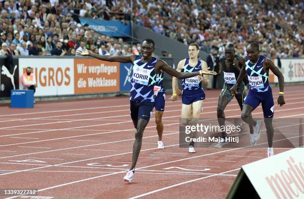 Emmanuel Kipkurui Korir of Kenya wins the Men's 800m Final during the Weltklasse Zurich, part of the Wanda Diamond League at Stadium Letzigrund on...