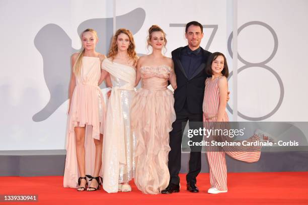 Federica Pala, Carlotta Gamba, Astrid Casali, Elio Germano and Sara Ciocca attend the red carpet of the movie "America Latina" during the 78th Venice...