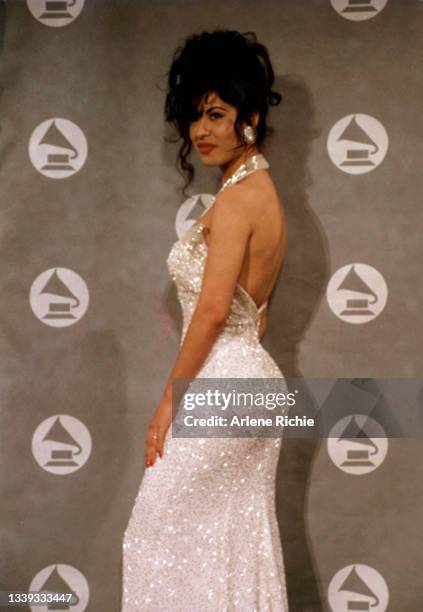 Portrait of American singer Selena at the 36th Annual Grammy Awards at Radio City Music Hall, New York, New York, March 1, 1994.