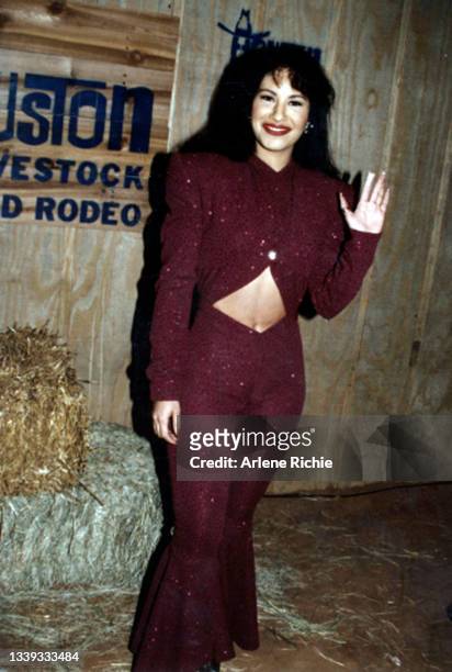 Portrait of American singer Selena at the 1995 Houston Livestock Show & Rodeo at the Houston Astrodome, Houston, Texas, February 26, 1995. The...
