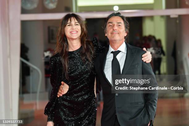 Charlotte Gainsbourg and Director Yvan Attal attend the red carpet of the movie "Les Choses Humaines" during the 78th Venice International Film...