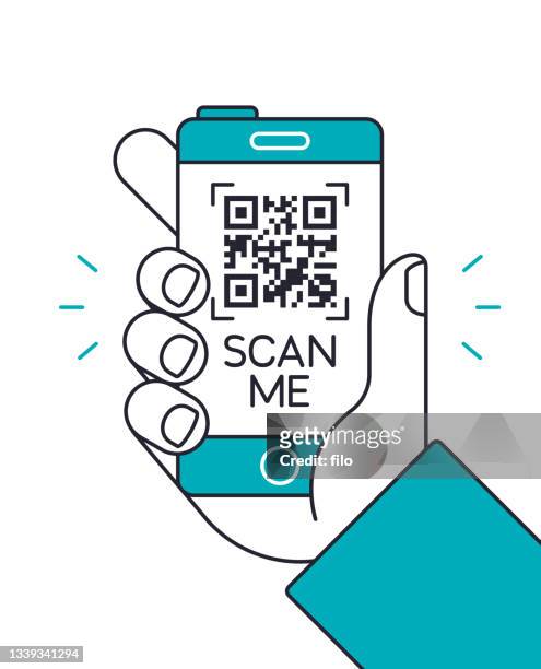 scannen von qr-barcodes mit dem mobiltelefon - qr code stock-grafiken, -clipart, -cartoons und -symbole