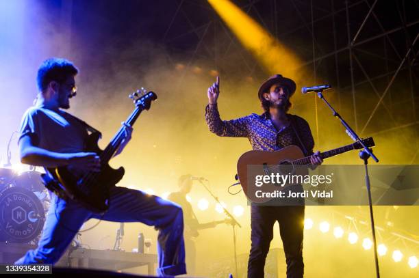 Simon Vargas and Juan Pablo Isaza of Colombian band Morat perform on stage at Estadi Olimpic on September 09, 2021 in Barcelona, Spain.