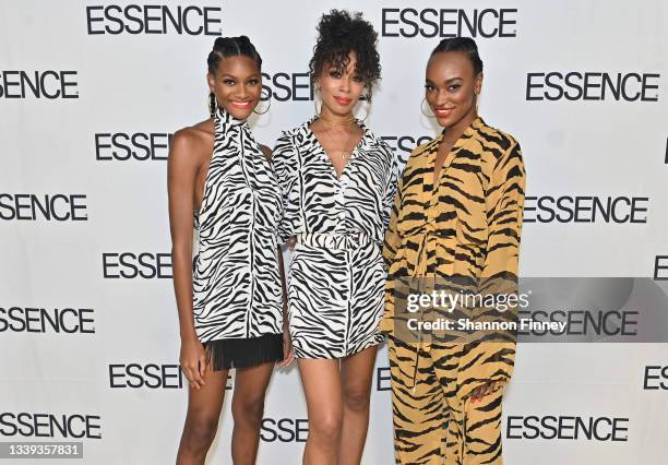 Eclecticist designer Dani O poses for a photo with models at the ESSENCE Fashion House - Red Carpet on September 09, 2021 in New York City.