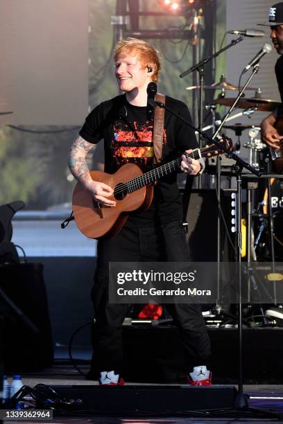 Ed Sheeran performs during the 2021 NFL Kickoff Concert Featuring Ed Sheeran at Julian B. Lane Riverfront Park on September 09, 2021 in Tampa,...