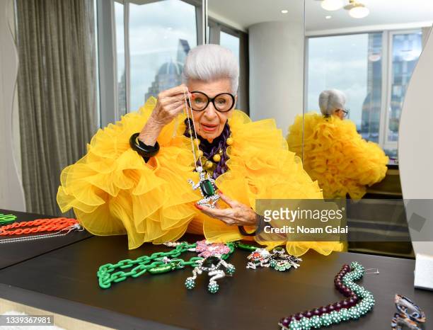 Iris Apfel sits for a portrait during her 100th Birthday Party at Central Park Tower on September 09, 2021 in New York City.