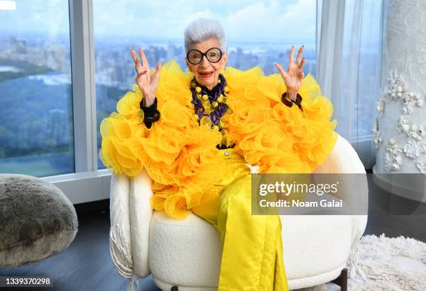 Iris Apfel sits for a portrait during her 100th Birthday Party at Central Park Tower on September 09, 2021 in New York City.