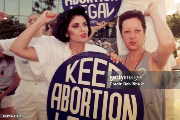 Attorney Gloria Allred and Norma McCorvey, 'Jane Roe' plaintiff from Landmark court case Roe vs. Wade, during Pro Choice Rally, July 4,1989 in...