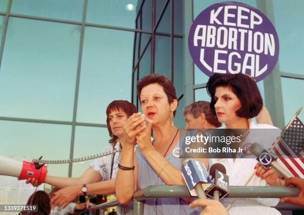Attorney Gloria Allred and Norma McCorvey, 'Jane Roe' plaintiff from Landmark court case Roe vs. Wade, during Pro Choice Rally, July 4,1989 in...
