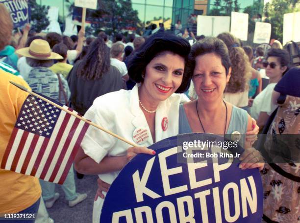 Attorney Gloria Allred and Norma McCorvey, 'Jane Roe' plaintiff from Landmark court case Roe vs. Wade, during Pro Choice Rally, July 4,1989 in...