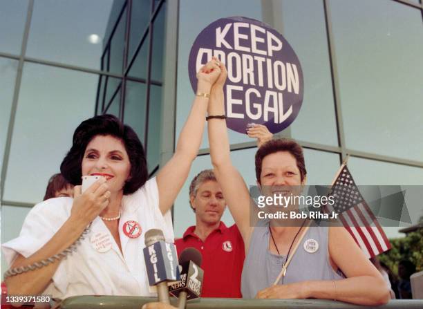 Attorney Gloria Allred and Norma McCorvey, 'Jane Roe' plaintiff from Landmark court case Roe vs. Wade, during Pro Choice Rally, July 4,1989 in...