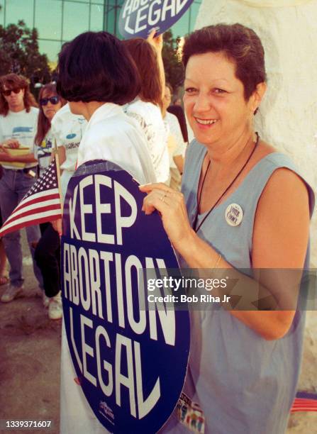 Attorney Gloria Allred and Norma McCorvey, 'Jane Roe' plaintiff from Landmark court case Roe vs. Wade, during Pro Choice Rally, July 4,1989 in...