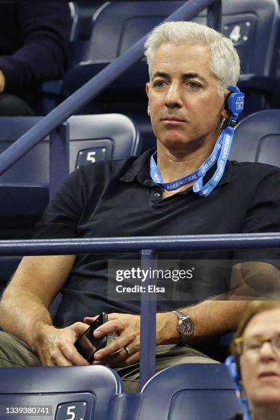 Bill Ackman, investor, watches as Emma Raducanu of Great Britain plays against Maria Sakkari of Greece during their Women’s Singles semifinals match...