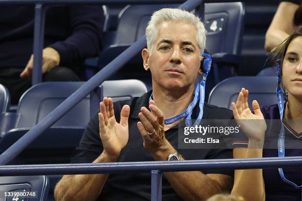 Bill Ackman, investor, watches as Emma Raducanu of Great Britain plays against Maria Sakkari of Greece during their Women’s Singles semifinals match...