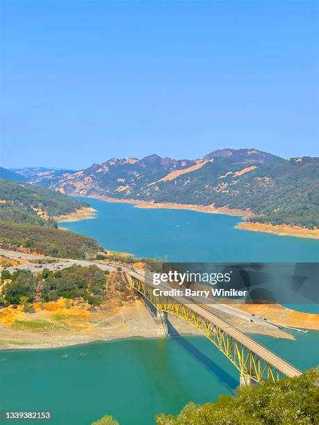 lake sonoma, with bridge, near geyserville - geyserville california stock pictures, royalty-free photos & images