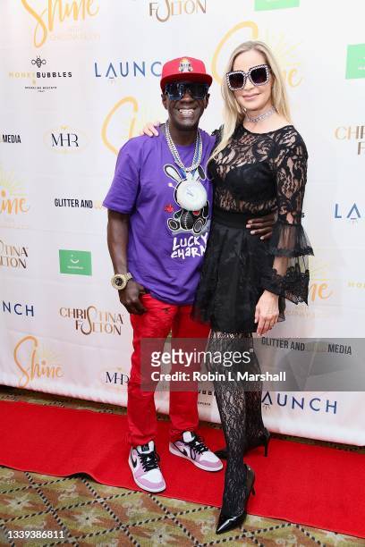 Rapper Flavor Flav and actress Christina Fulton attend "Shine" Talk Show Premiere at Raleigh Studios Screening Rooms on September 09, 2021 in Los...