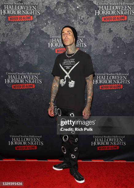 Travis Barker attends the “Halloween Horror Nights” Opening Night at Universal Studios Hollywood on September 09, 2021 in Universal City, California.