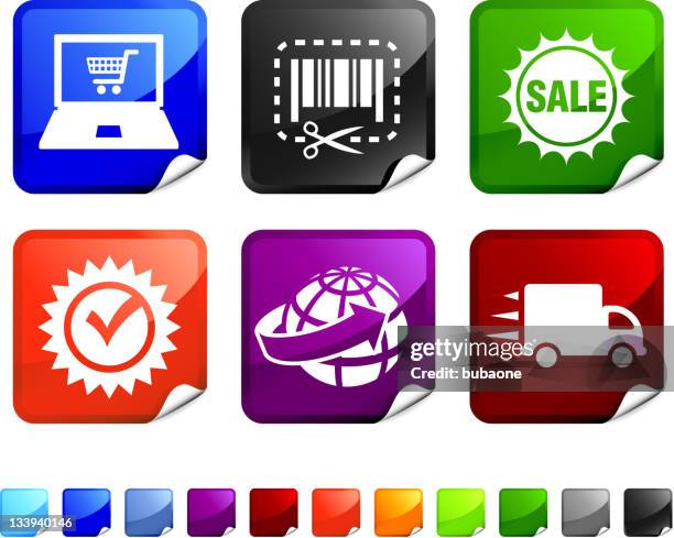 e-commerce royalty free vector icon set stickers - paper scissors stock illustrations