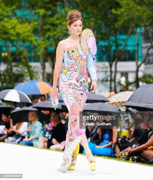 Gigi Hadid walks the runway at Moschino show on September 09, 2021 in New York City.