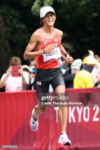 Suguru Osako of Team Japan competes in the Men's Marathon on day sixteen of the Tokyo 2020 Olympic Games on August 8, 2021 in Sapporo, Hokkaido,...