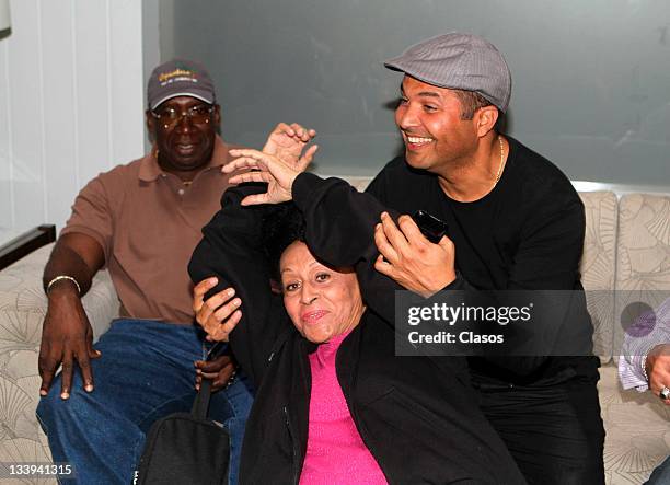 Jesus Aguaje Ramos, Carlos Calunga, Omara Portuondo during the press conference Orquesta Buena Vista Social Club on october 07, 2011 in Mexico City,...