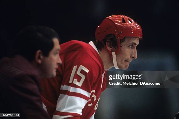 The Summit Series: Closeup of Soviet Union Alexander Yakushev before Game 5 of the 1972 Summit Series against Canada at the Luzhniki Ice Palace....