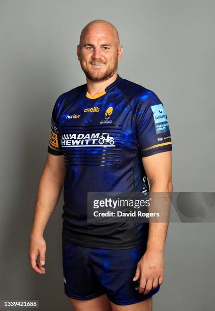 Matt Garvey poses for a portrait during the Worcester Warriors Squad Photocall for the 2021-2022 Gallagher Premiership Rugby season on September 08,...