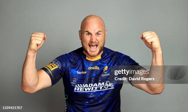 Matt Garvey poses for a portrait during the Worcester Warriors Squad Photocall for the 2021-2022 Gallagher Premiership Rugby season on September 08,...